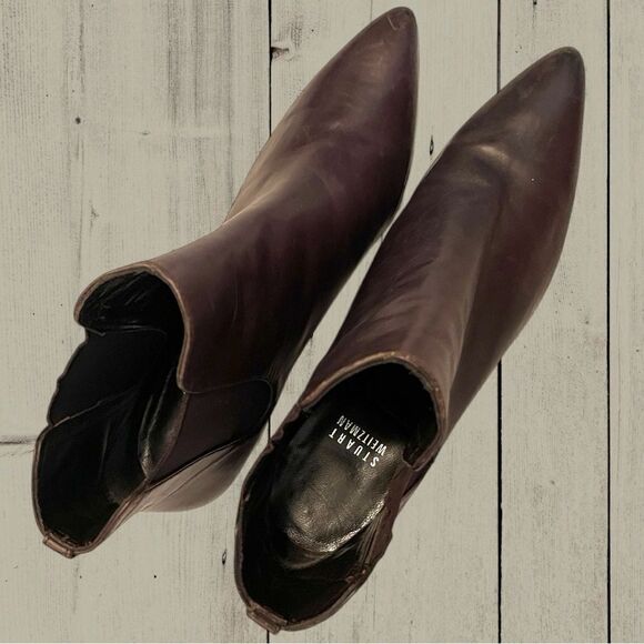 Stuart Weitzman Apogeelo brown leather Chelsea ankle boots heel pointed toe - Picture 4 of 10